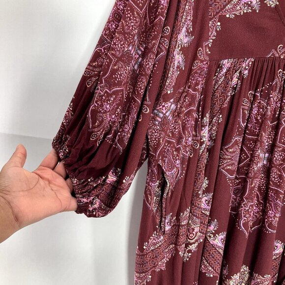 Free People Dress Women XS V-Neck Balloon Sleeve Romantic Peasant Boho Flowy - Picture 4 of 16